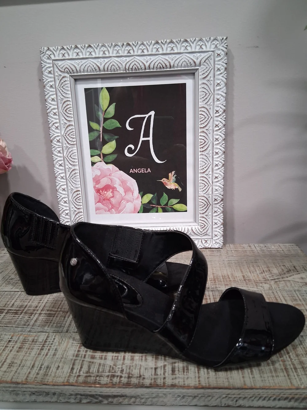 Jones New York Black Patent Wedge Sandals